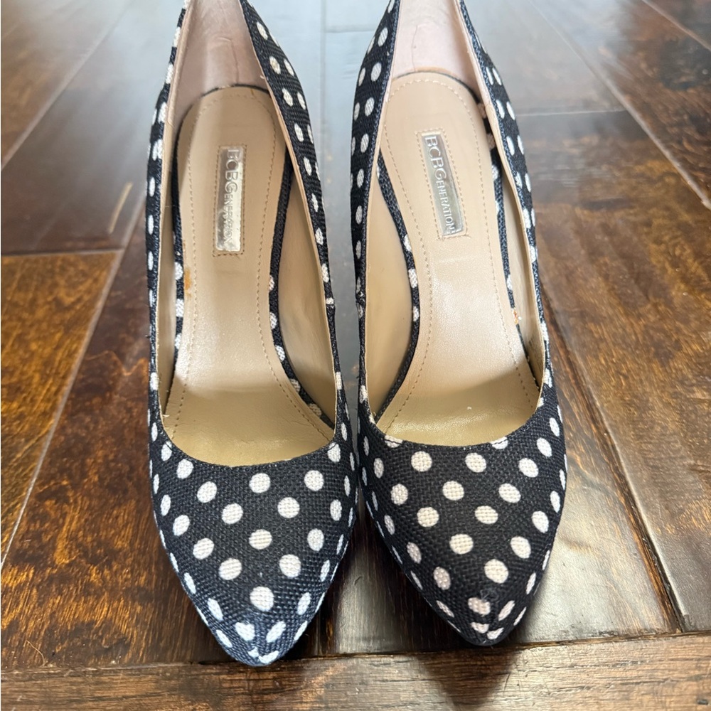 BCBGeneration Black and White Polka Dot Women's Heels